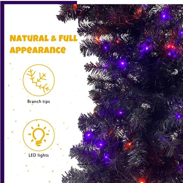 6FT Artificial Fir Bent Top Halloween Christmas Tree, Xmas Tree Bendable Style Christmas Tree Holiday Decoration W1,080 Branch Tips, 300 LED Lights X Mas Halloween Style