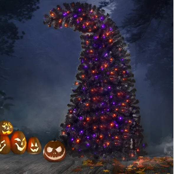 6FT Artificial Fir Bent Top Halloween Christmas Tree, Xmas Tree Bendable Style Christmas Tree Holiday Decoration W1,080 Branch Tips, 300 LED Lights X Mas Halloween Style