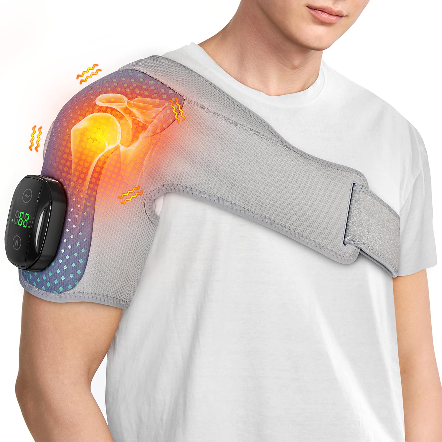 YUANBO Heated Shoulder Wrap Massager Cordless Electric Shoulder Heating Pad for Neck with Massage 3 Heat &amp; Vibration