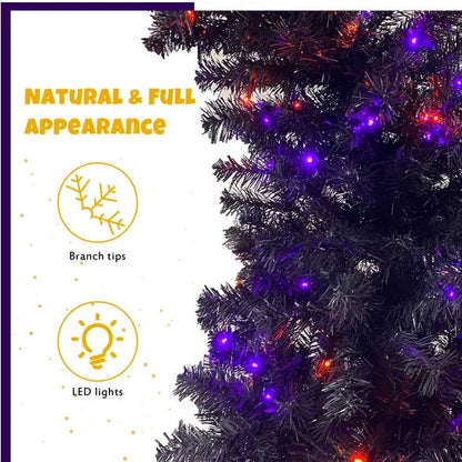 6FT Artificial Fir Bent Top Halloween Christmas Tree, Xmas Tree Bendable  Style Christmas Tree Holiday Decoration W1,080 Branch Tips, 300 LED Lights X Mas Halloween Style