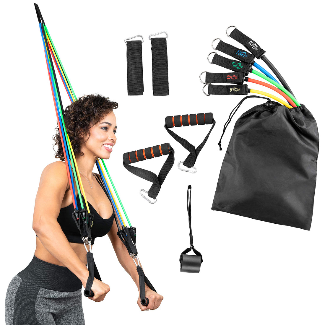 Serenily 11PC Resistance Bands Set - Exercise Bands for Resistance Training with Carry Bag. Resistance Band Door Anchor System - Elastic Home workout Equipment- Fitness Bands for Legs for Women &amp; Men