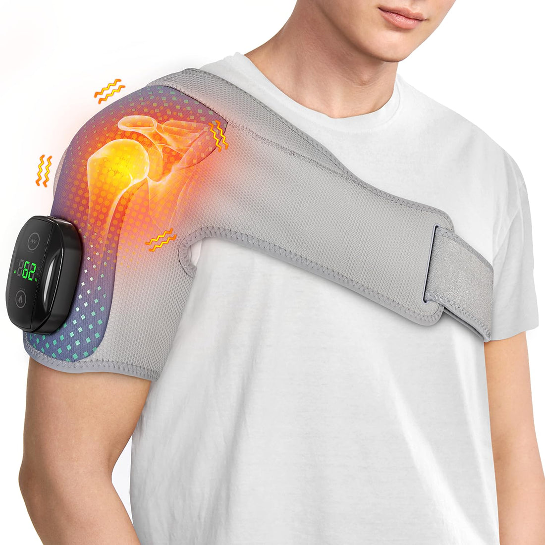 YUANBO Heated Shoulder Wrap Massager Cordless Electric Shoulder Heating Pad for Neck with Massage 3 Heat &amp; Vibration