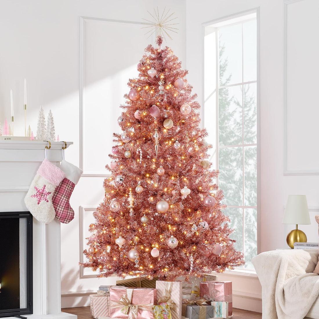 Best Choice Products 9ft Prelit Tinsel Christmas Tree Artificial Seasonal Holiday Decoration w/ 2097 Branch Tips Stand - Pink
