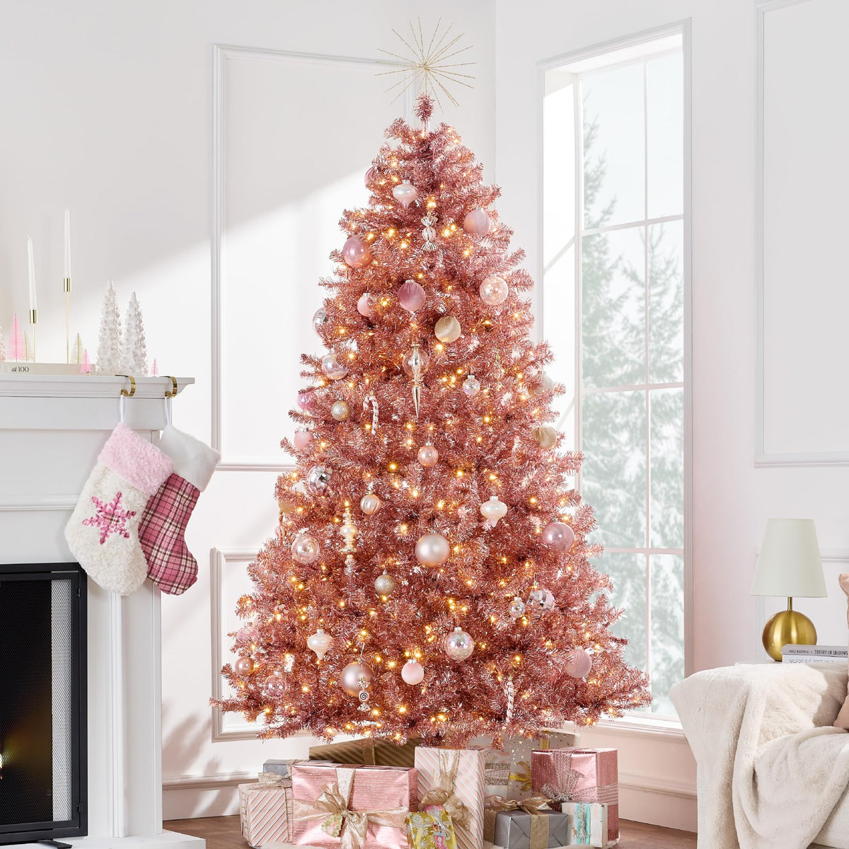 Best Choice Products 9ft Prelit Tinsel Christmas Tree Artificial Seasonal Holiday Decoration w/ 2097 Branch Tips Stand - Pink